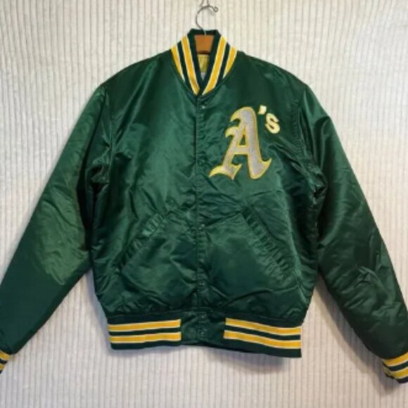 VINTAGE Oakland A’s Athletics Jacket Mens Medium Green Diamond Starter Satin MLB - Picture 1 of 16